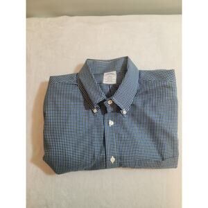 Brooks Brothers 100% Cotton Shirt Mens Large Blue Plaid Long Sleeve Business